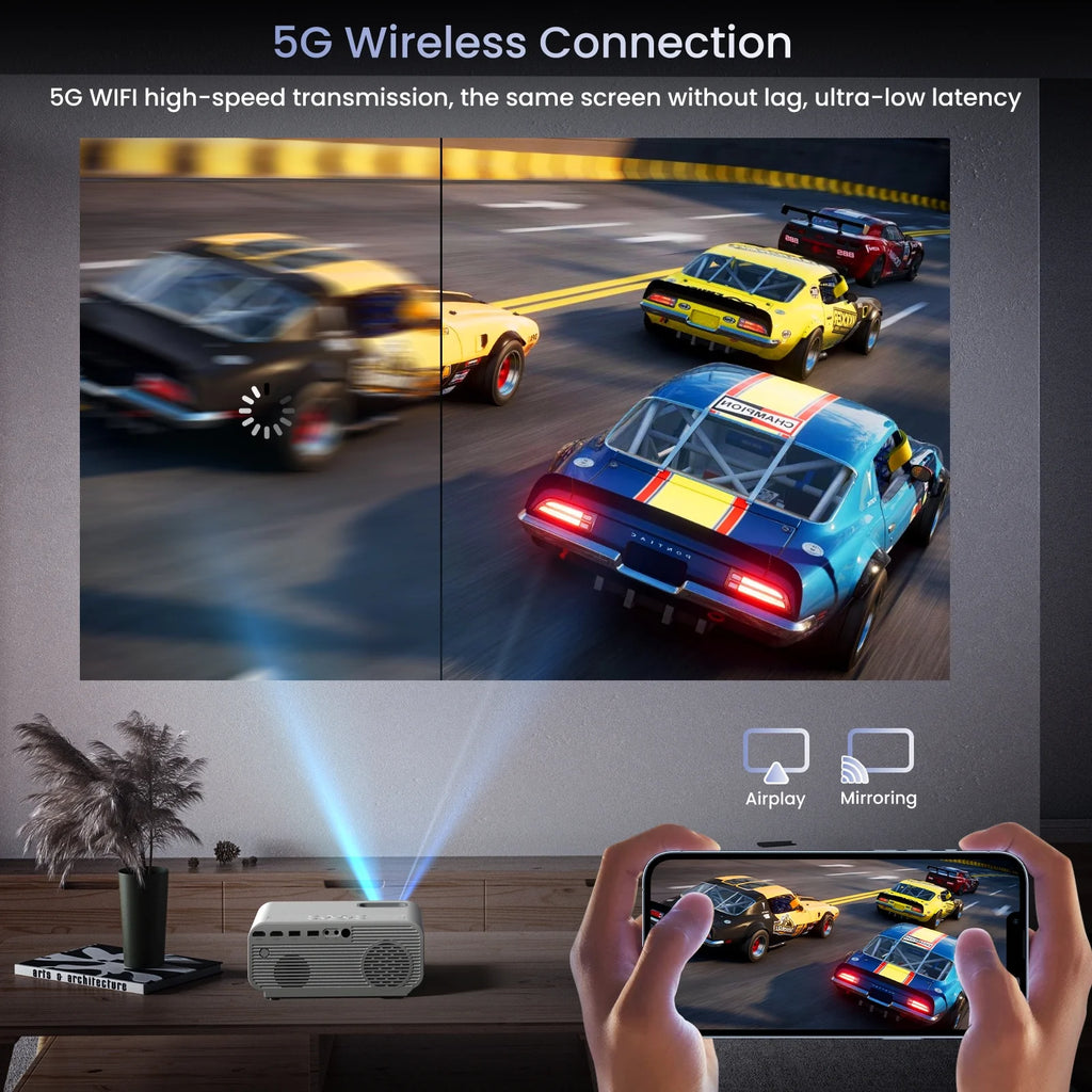 Projector with Wifi and Bluetooth, 4K Support 1080P Mini Projector , Video Projector for Home Theater , 12000LM Portable Outdoor Movie Projector 5G/2.4G