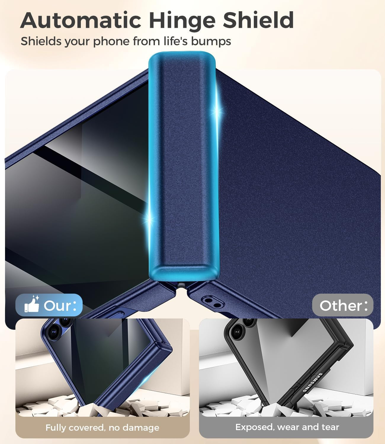 For Samsung Galaxy Z Flip 7 5G Case with Privacy Screen Protector, Blue | Compatible with Magsafe & Wireless Charging, Hinge Protection Hard PC Anti-Scratches Shockproof Phone Cover for Flip7