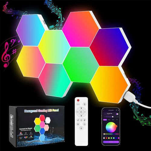 8 Pack DIY Hexagon LED Lights, Music Sync RGB Gaming Lights with APP Smart Wall Lights for Bedroom Living Room Decor