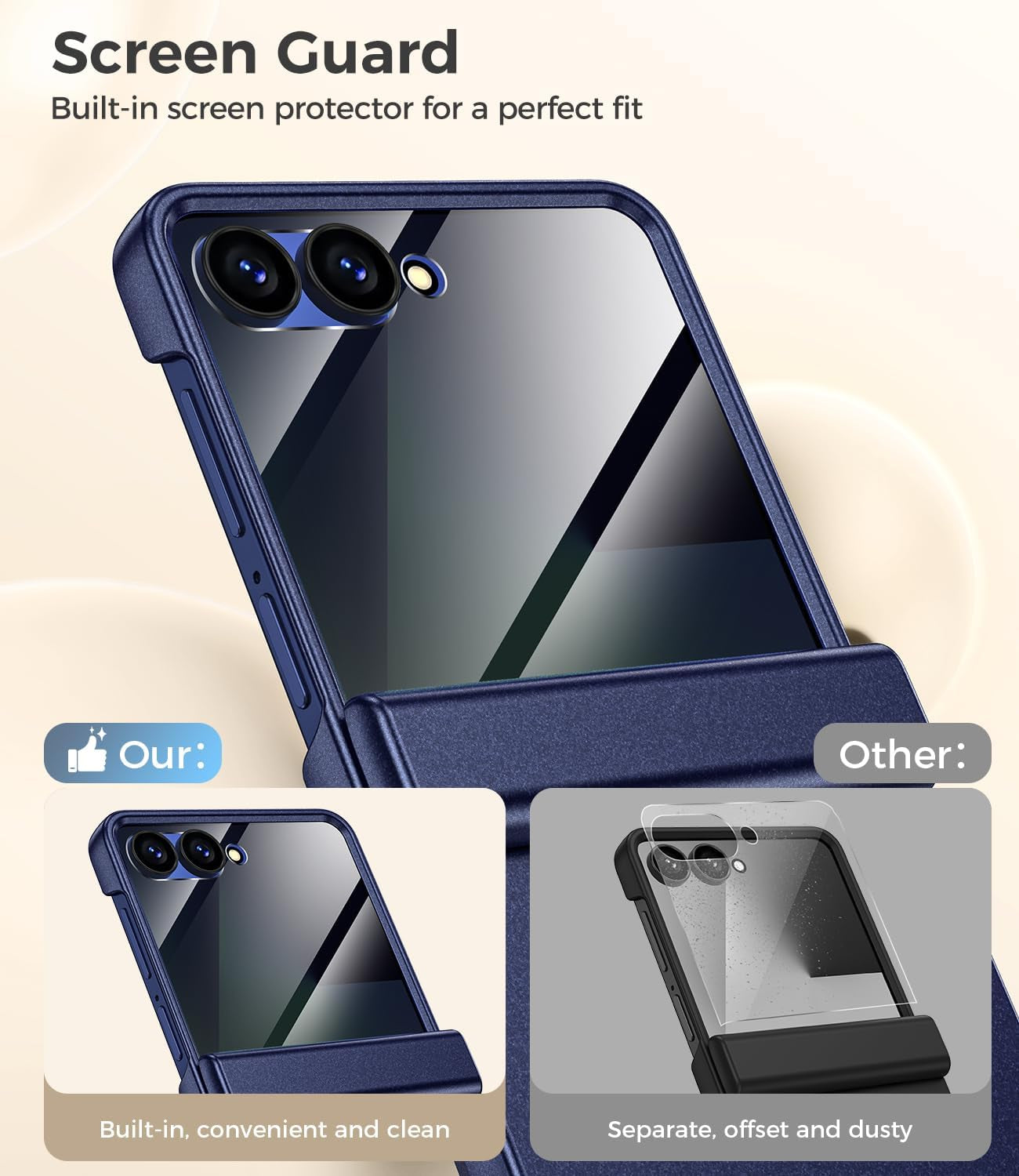 For Samsung Galaxy Z Flip 7 5G Case with Privacy Screen Protector, Blue | Compatible with Magsafe & Wireless Charging, Hinge Protection Hard PC Anti-Scratches Shockproof Phone Cover for Flip7